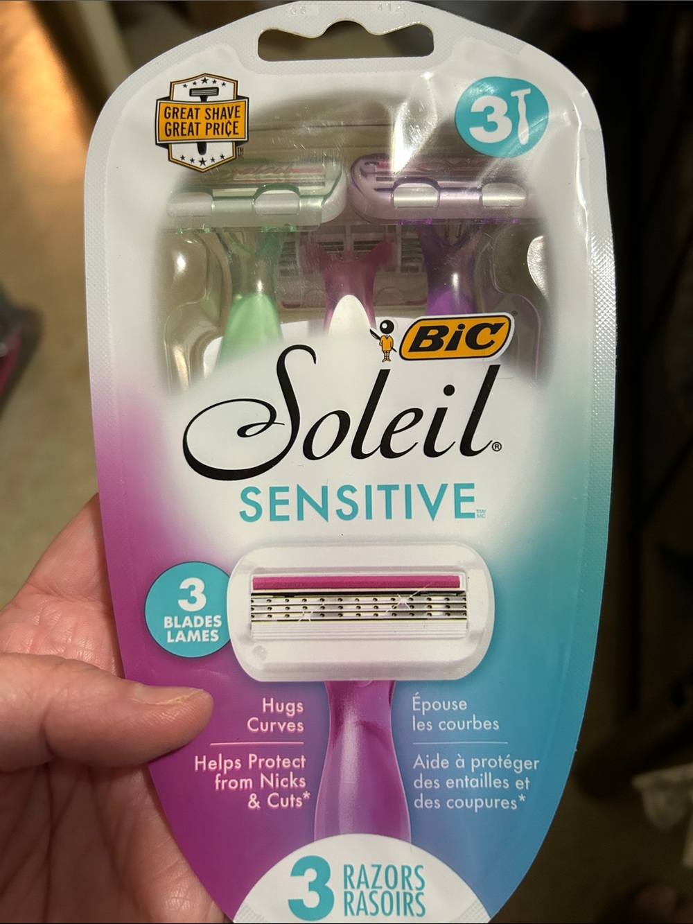 BIC Soleil Sensitive Women's Razor - Purple & Green, 3 Pack